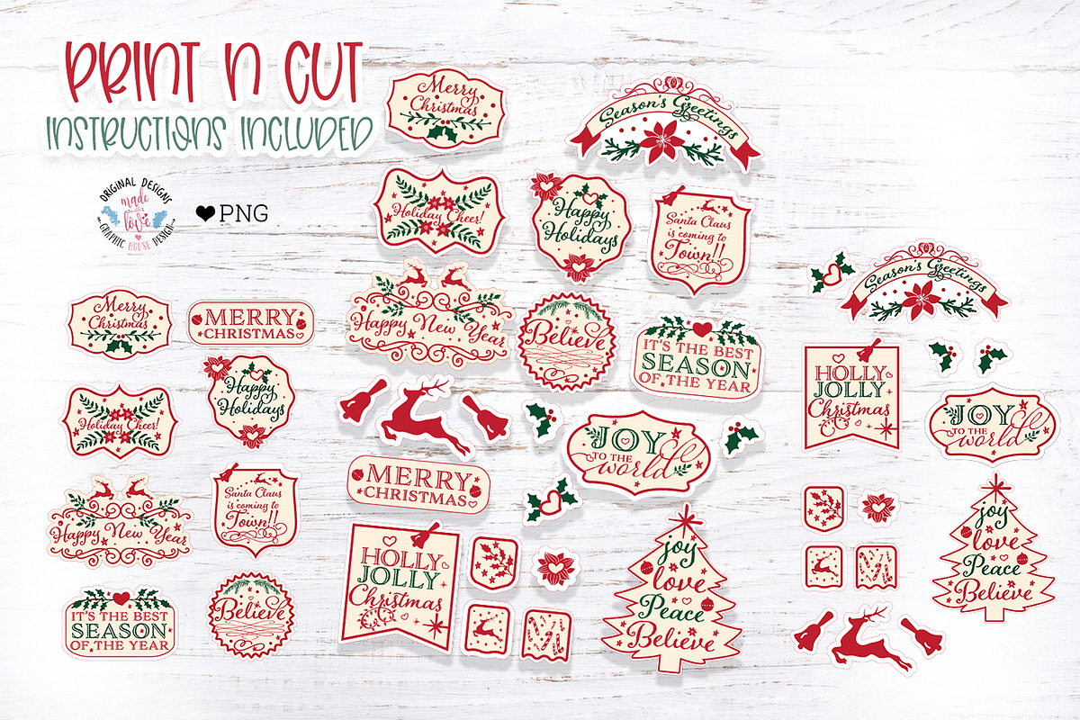 Vintage Type Christmas Stickers in Illustrations - product preview 8