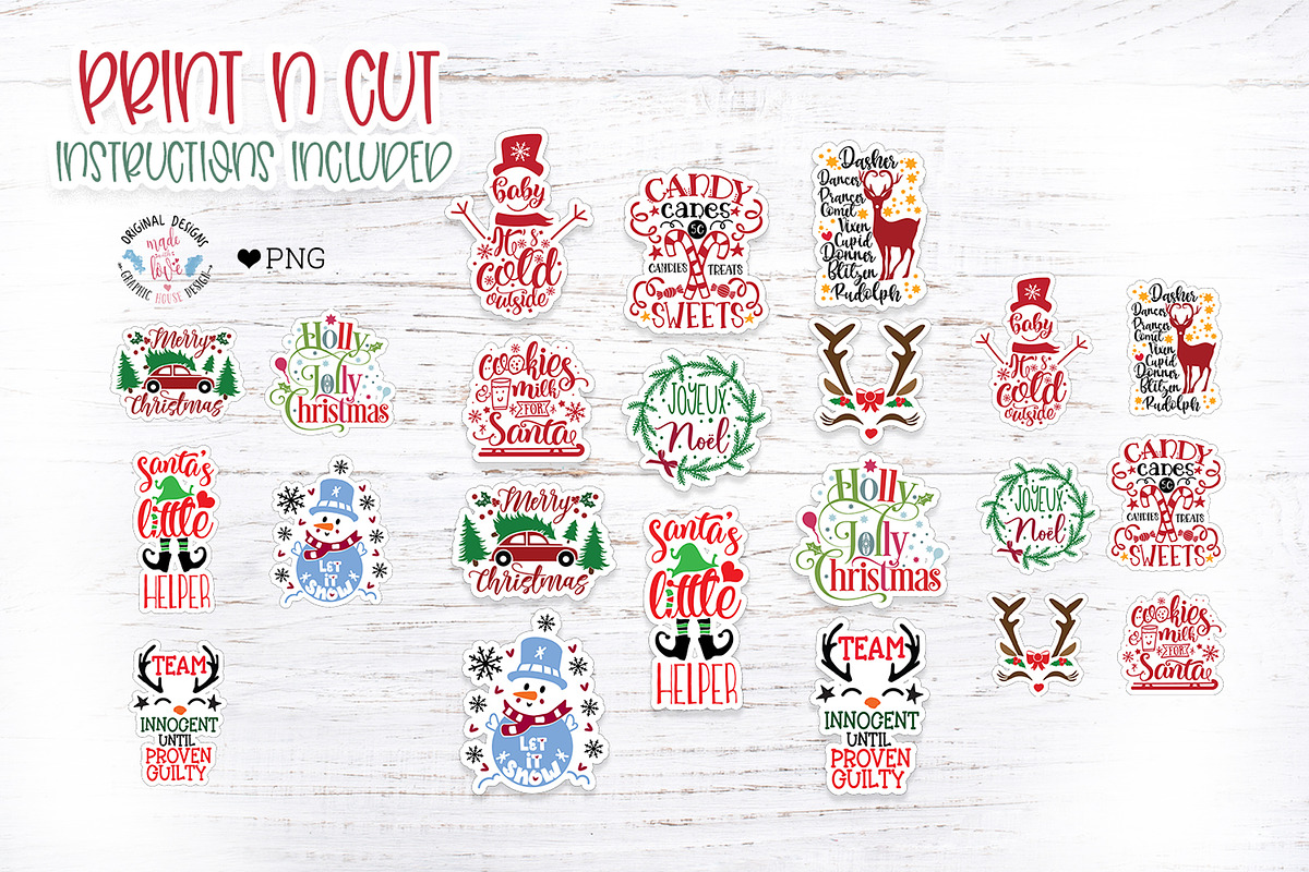 Cute Christmas Print n Cut Stickers in Illustrations - product preview 8