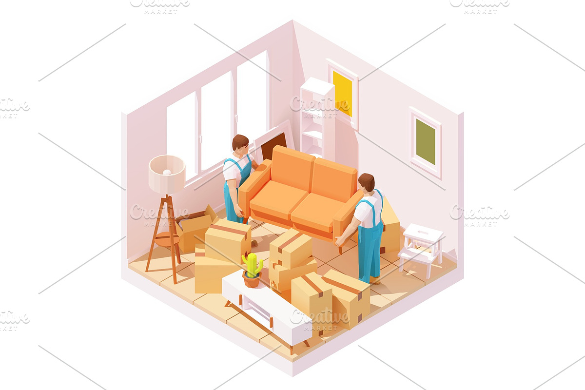 Isometric movers at relocation in Illustrations - product preview 8