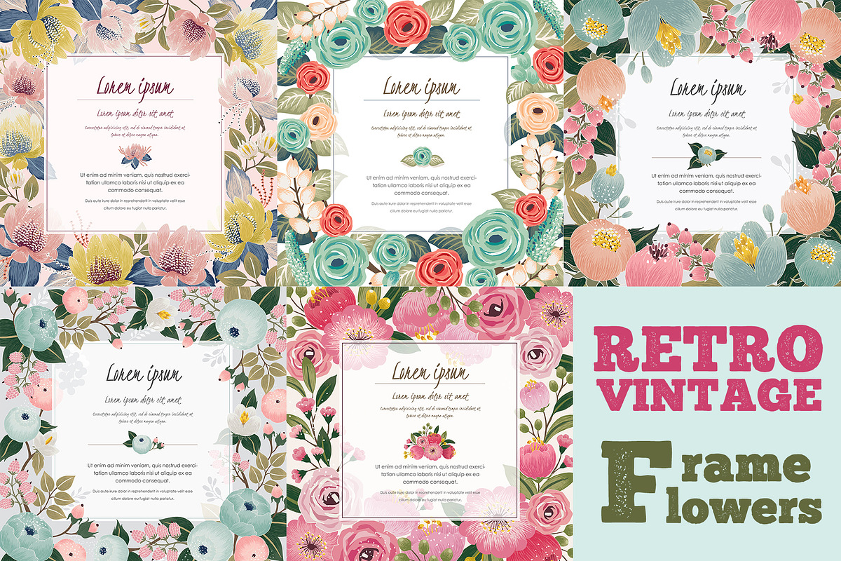 Vintage frame with retro flowers in Illustrations - product preview 8