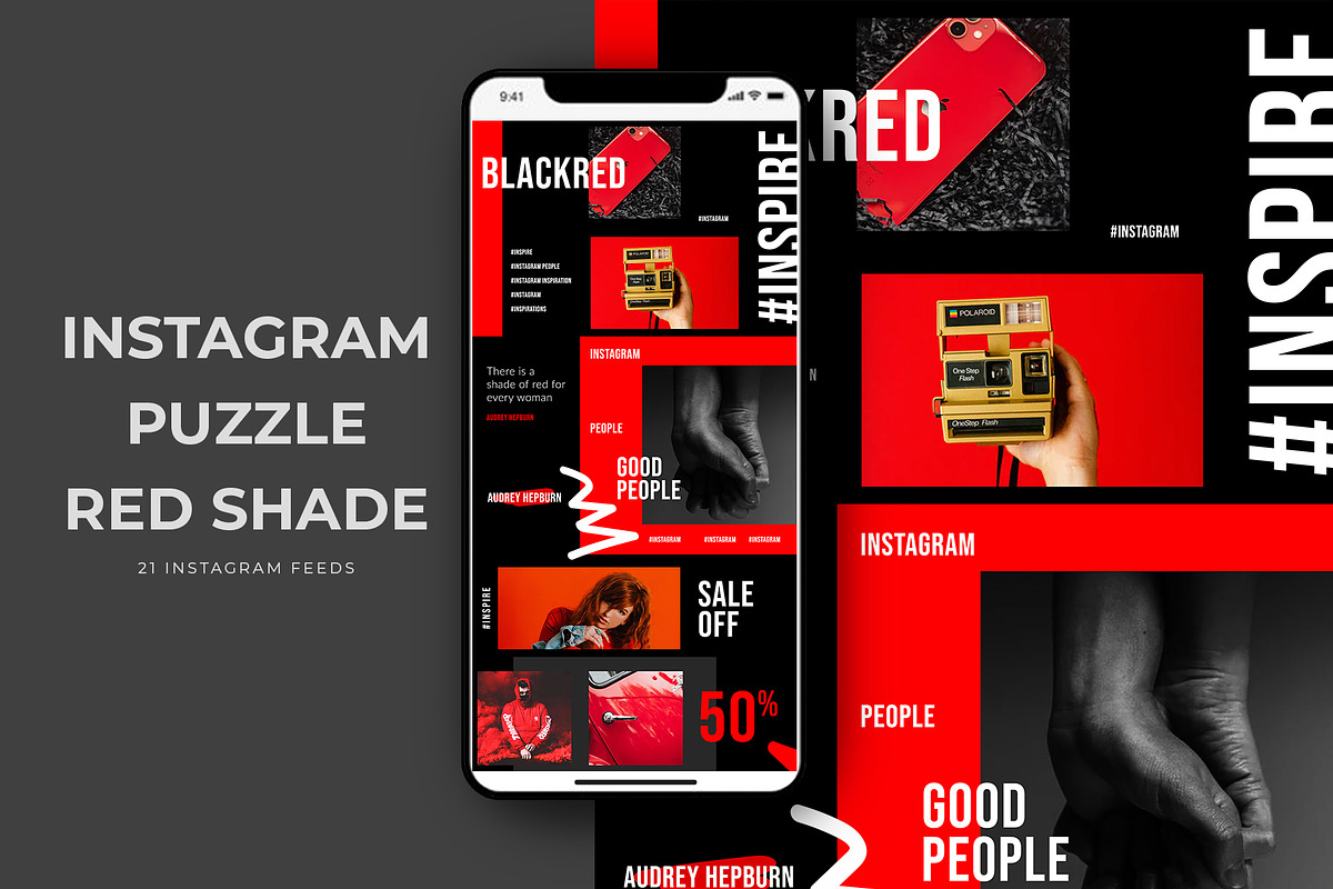 Instagram Puzzle Red Shade in Instagram Templates - product preview 8
