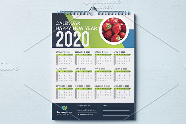 Single Page Wall Calendar 2020