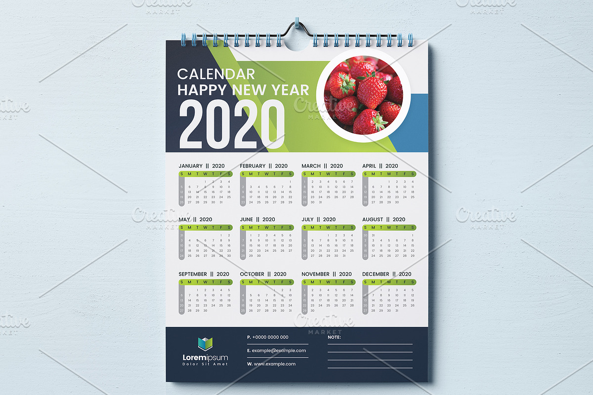 Single Page Wall Calendar 2020 in Stationery Templates - product preview 8