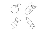 Bomb icon set, outline style