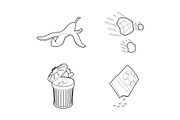 Garbage icon set, outline style
