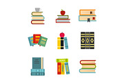 Kit of books icon set, flat style