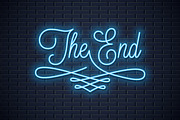 The end neon sign. Vintage movie.