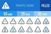 50 Traffic Signs Blue & Black Icons