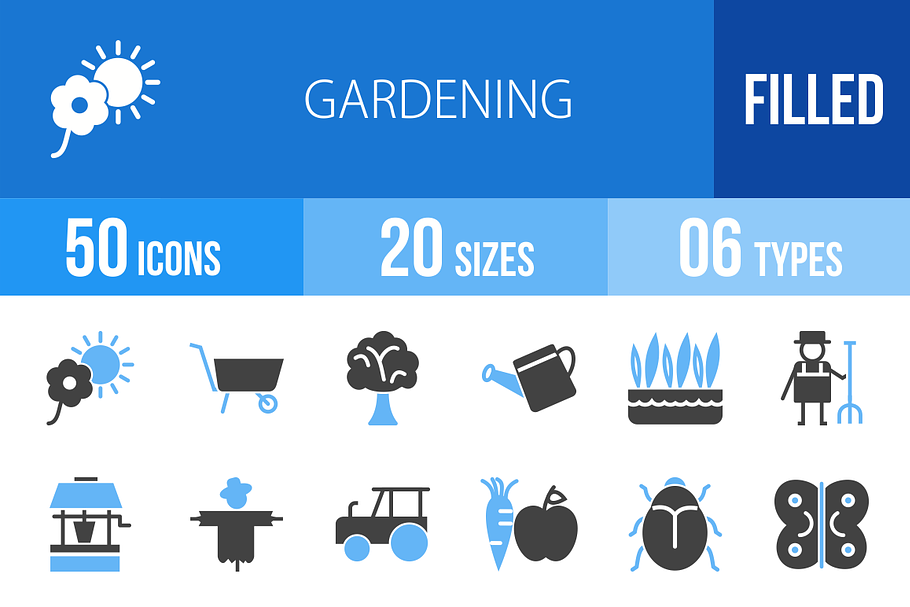50 Gardening Blue & Black Icons in Graphics - product preview 8