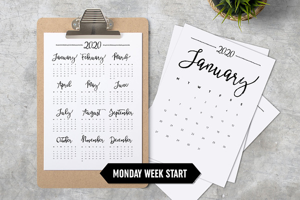 Calendar 2020 A4 Monday Start