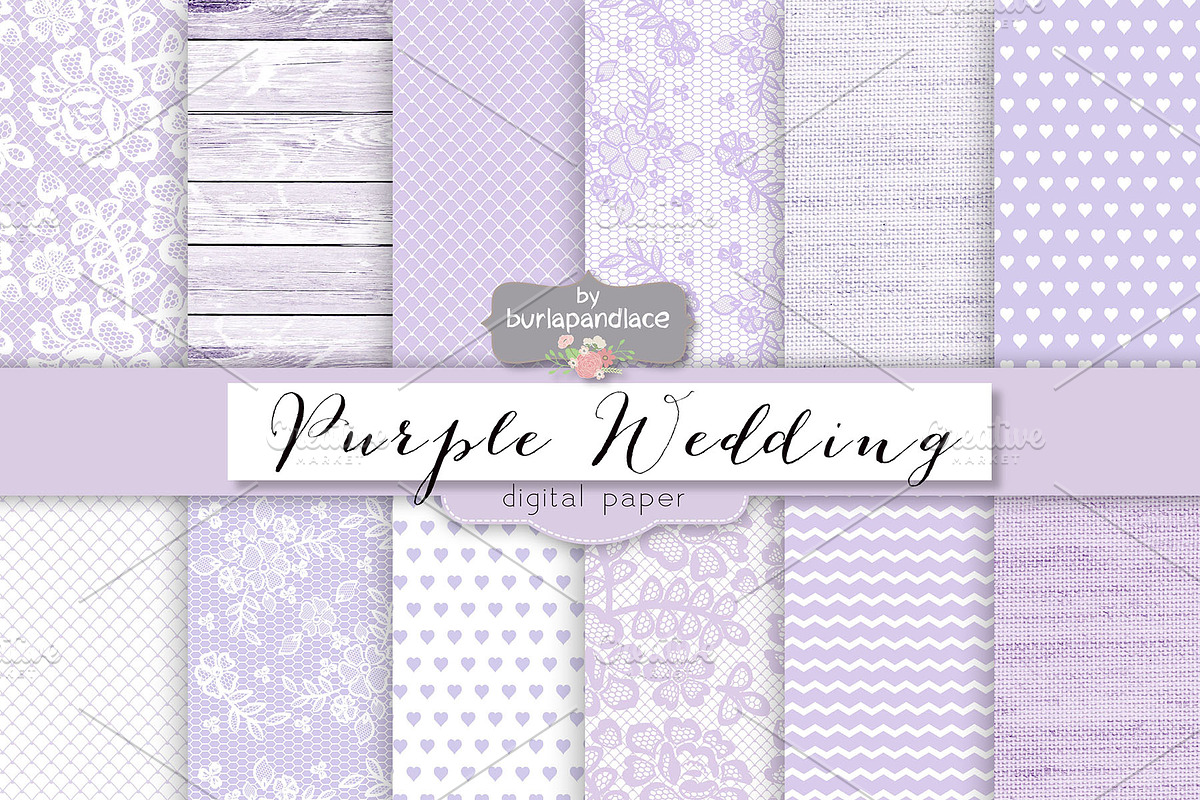 Purple pale wedding digital paper in Patterns - product preview 8