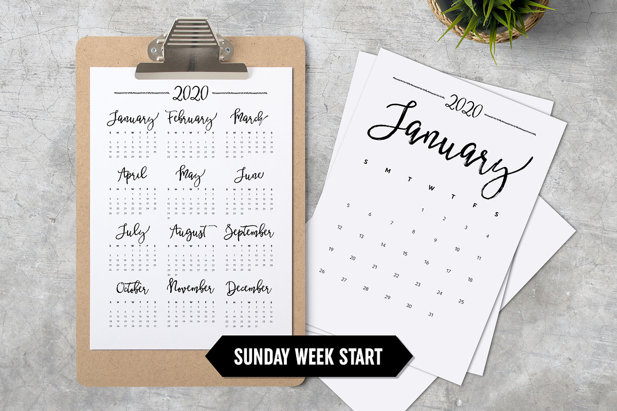 Calendar 2020 A4 Sunday Start in Stationery Templates - product preview 8