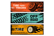 Wheels banners. Tires on road