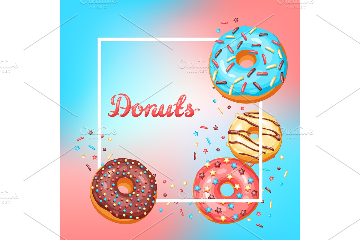 Frame with glaze donuts and in Illustrations - product preview 8
