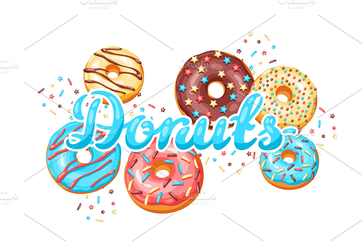 Card with glaze donuts and sprinkles in Illustrations - product preview 8