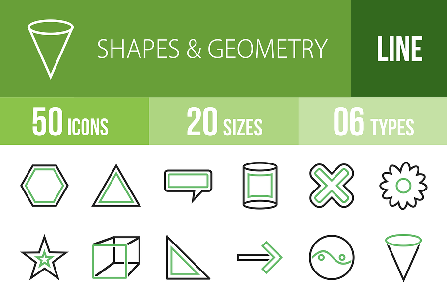 50 Shapes&Geometry Green&Black Icons in Graphics - product preview 8