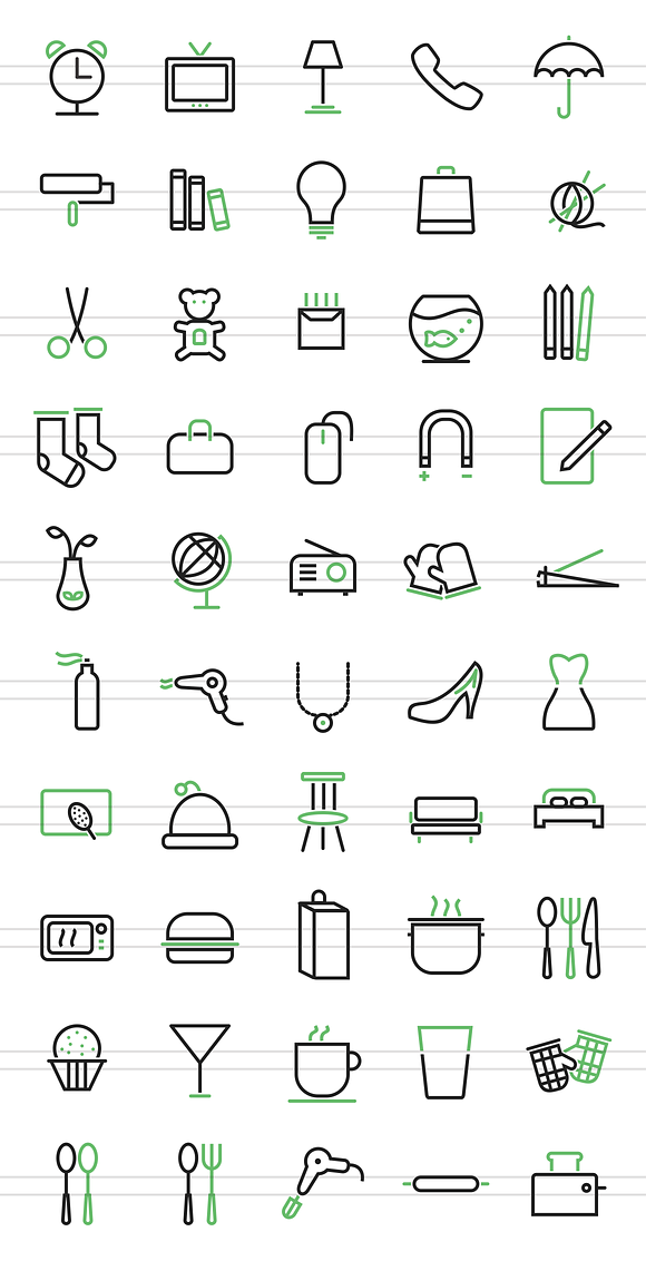 50 Household Objects Green & Black in Graphics - product preview 1