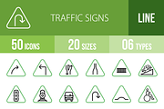 50 Traffic Signs Green & Black Icons