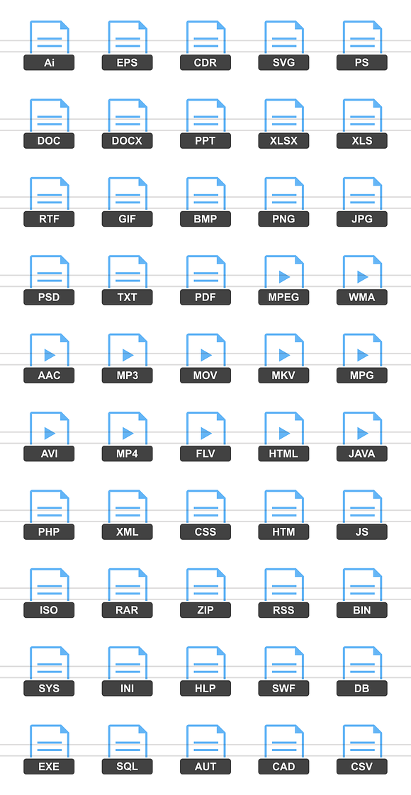 50 File Formats Blue & Black Icons in Graphics - product preview 1