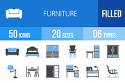 50 Furniture Blue & Black Icons