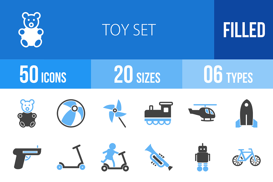 50 Toy Set Blue & Black Icons