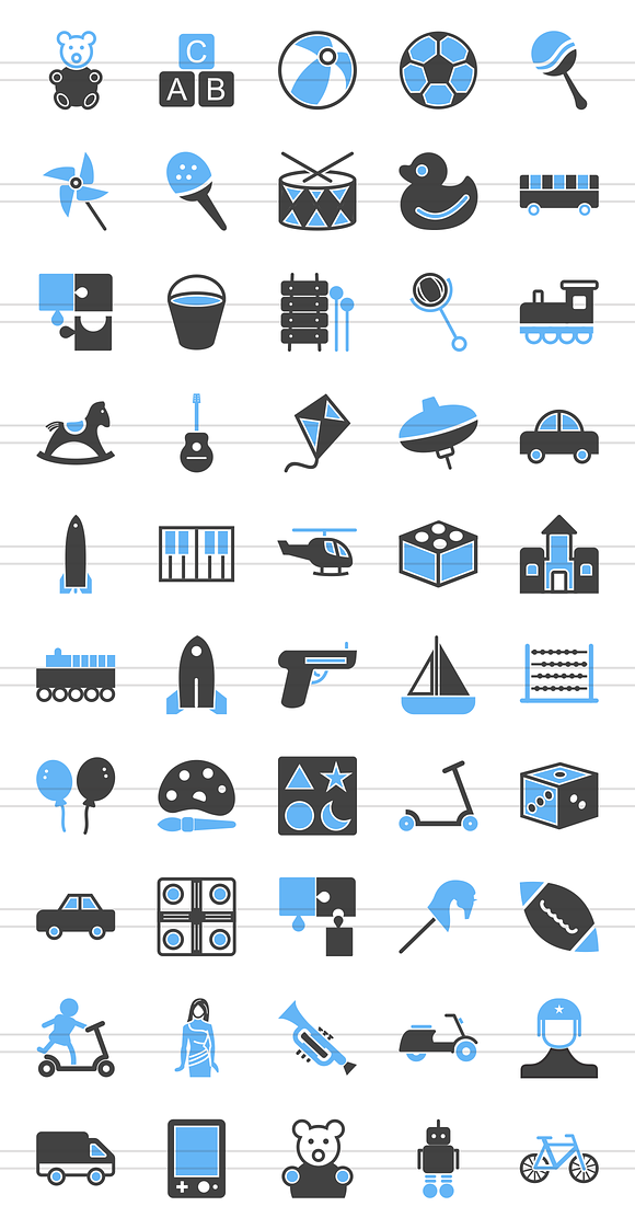 50 Toy Set Blue & Black Icons in Graphics - product preview 1