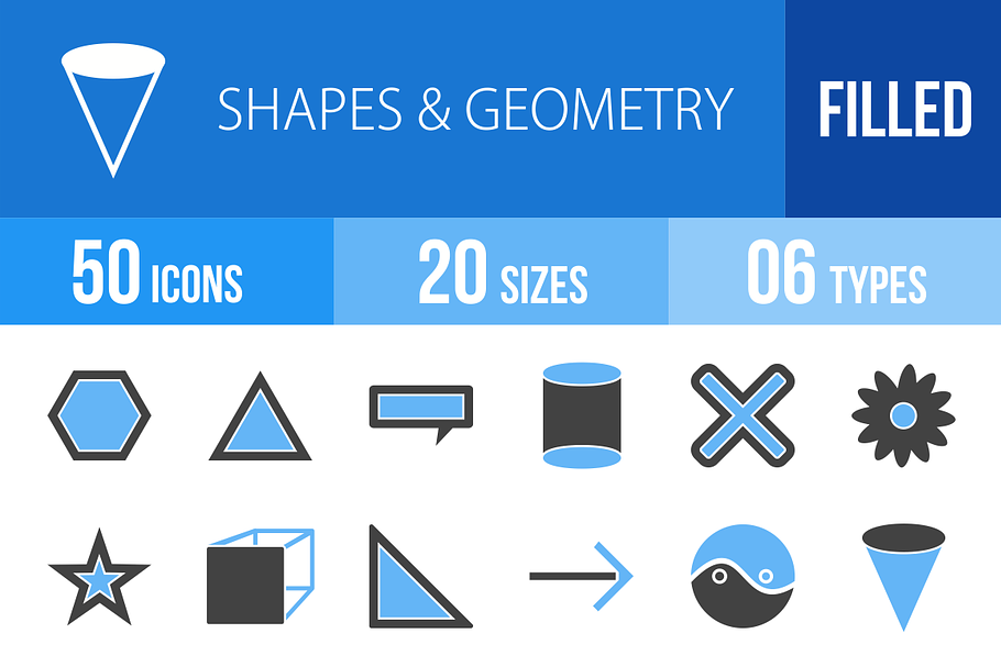 50 Shapes&Geometry Blue&Black Icons in Graphics - product preview 8