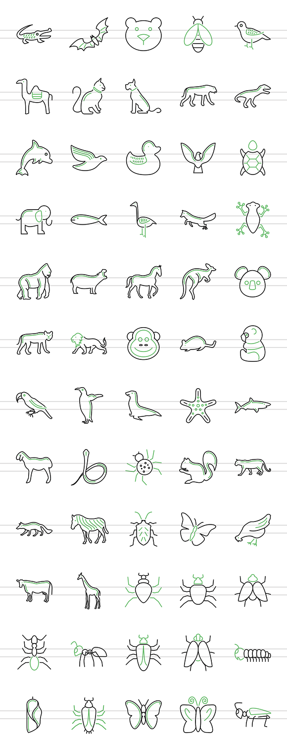 60 Animals&Insects Green&Black Icons in Graphics - product preview 1