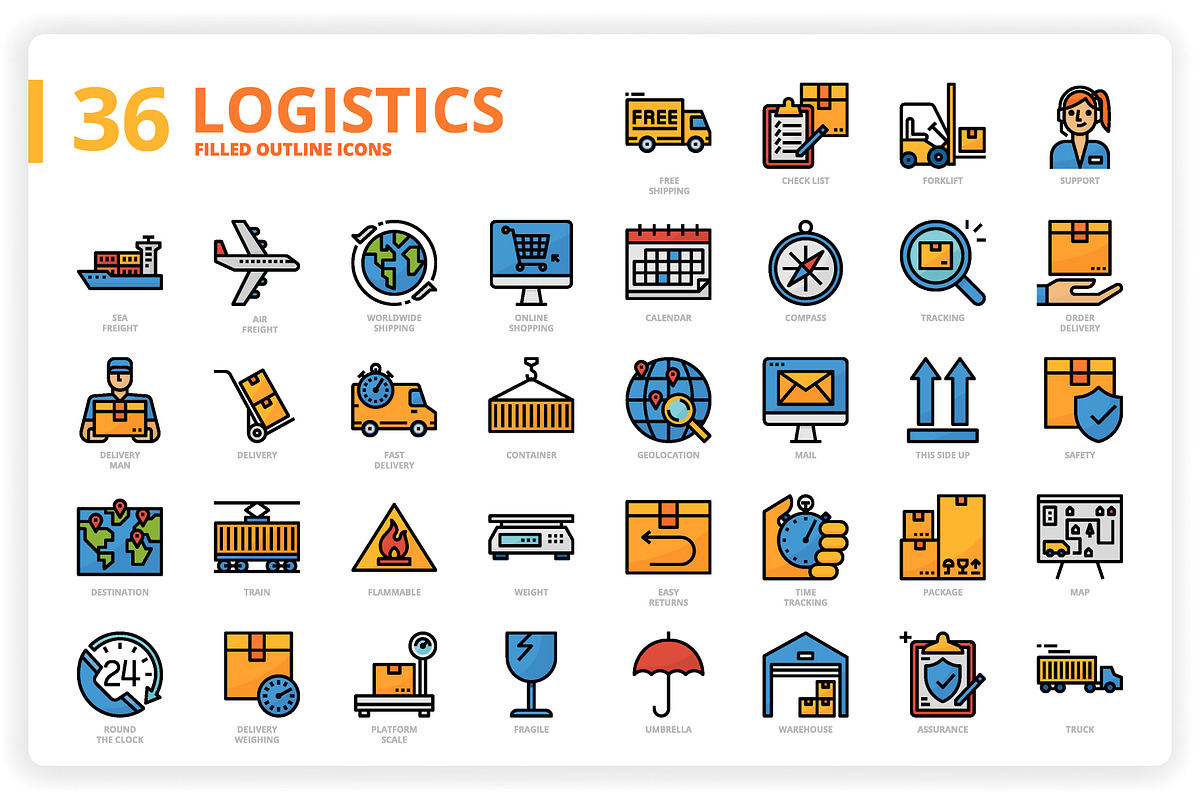 36 Logistics Icons x 3 Styles in Icons - product preview 8