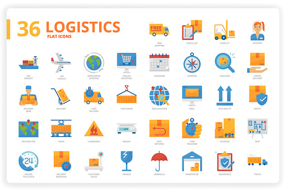 36 Logistics Icons x 3 Styles in Icons - product preview 1