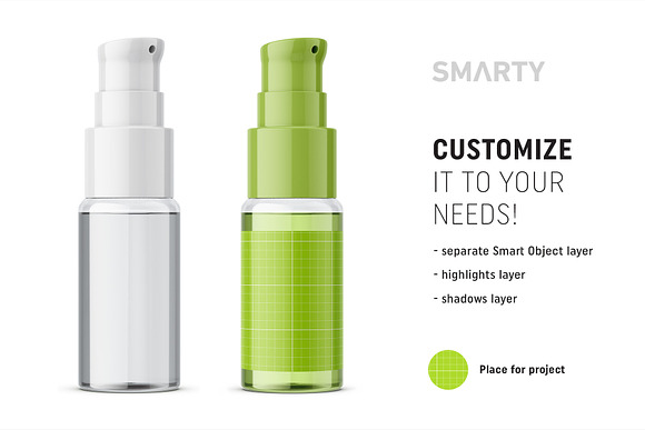 Transparent airless bottle mockup in Product Mockups - product preview 4