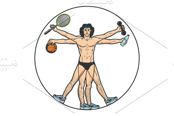 Athlete Vitruvian Man sketch vector