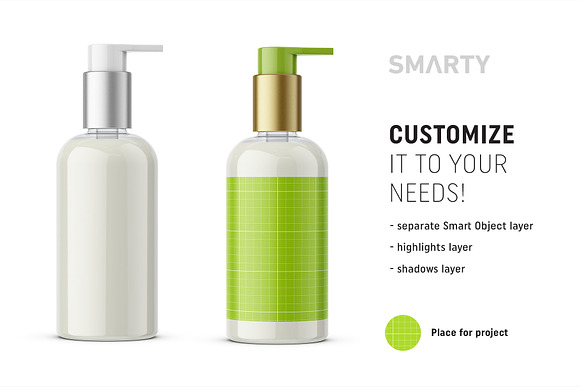 Pump cosmetic bottle mockup in Product Mockups - product preview 1