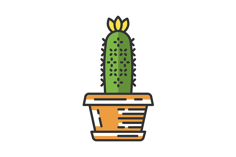 Hedgehog cactus in pot color icon