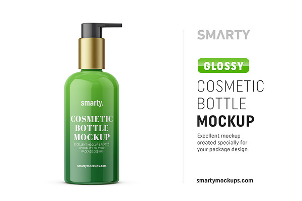 Pump glossy cosmetic bottle mockup