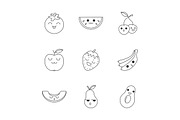 Fruits cute kawaii linear characters