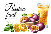 Passion fruit. Watercolor set