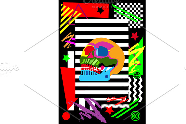 Pop art background with skull icon c
