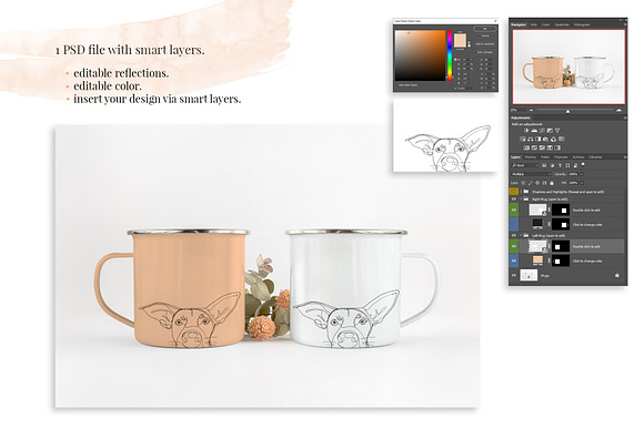 Two enamel mugs mockup in Product Mockups - product preview 2