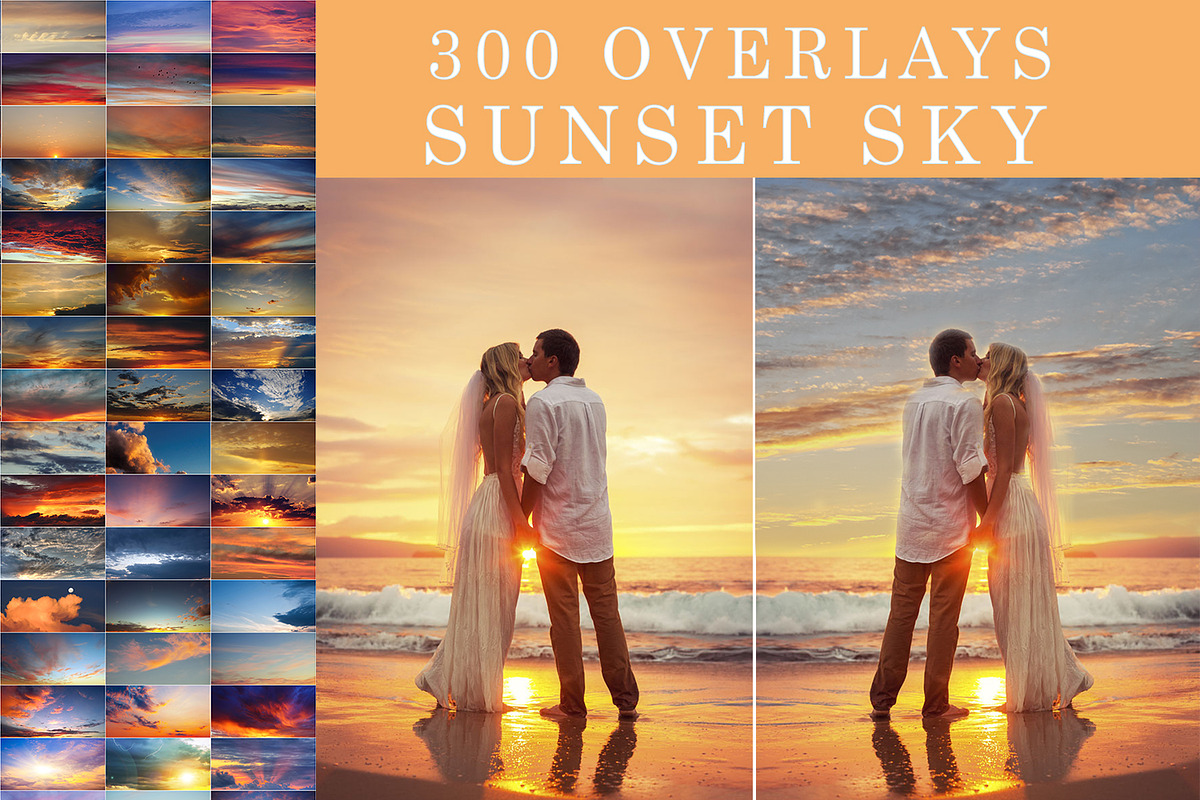 300 Sunset & sunrise sky overlays in Objects - product preview 8