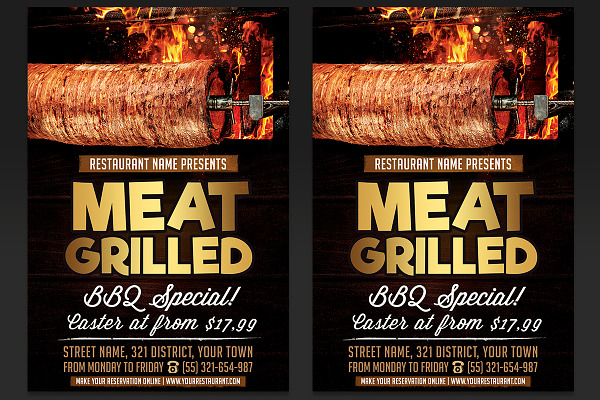 Meat Grilled Restaurant Flyer PSD