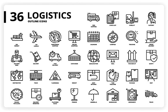 36 Logistics Icons x 3 Styles in Icons - product preview 5