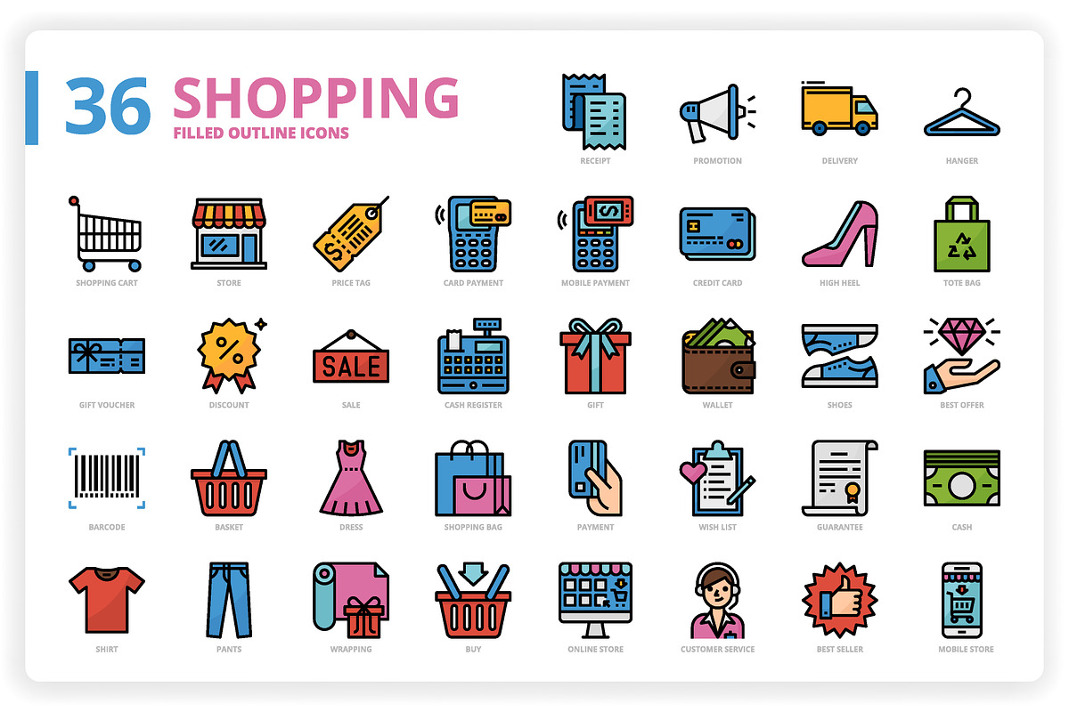 36 Shopping Icons x 3 Styles in Icons - product preview 8