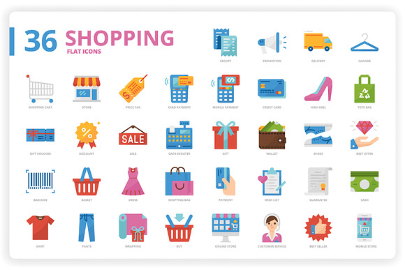 36 Shopping Icons x 3 Styles in Icons - product preview 1