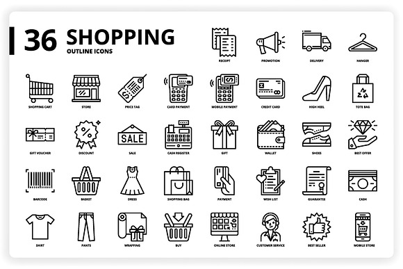 36 Shopping Icons x 3 Styles in Icons - product preview 2