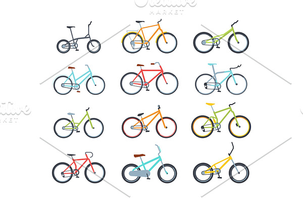 Modern colorful bicycles flat vector