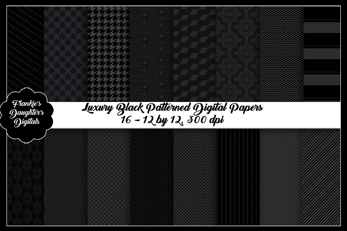 Black Patterned Luxury Digital Paper in Patterns - product preview 8