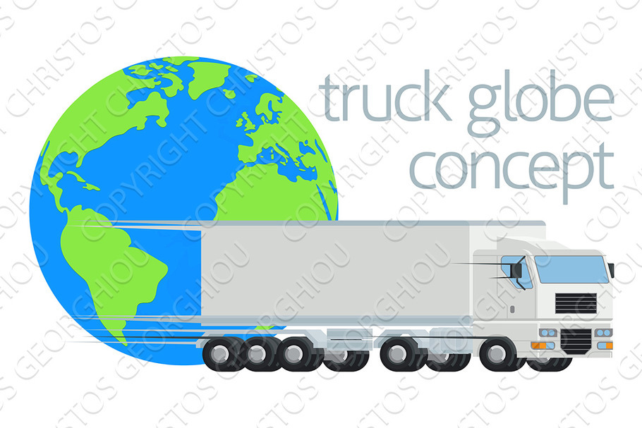 Logistics Globe Semi Truck Big Rig in Illustrations - product preview 8