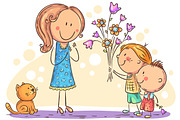 Kids presenting flowers