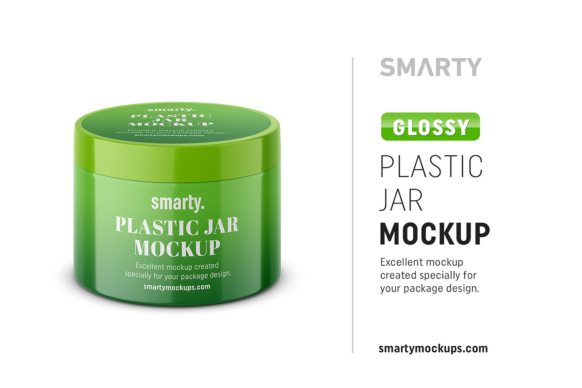 Glossy plastic jar mockup in Product Mockups - product preview 8